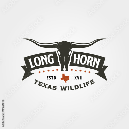 longhorn texas logo vintage vector illustration design, animal wildlife label design photo