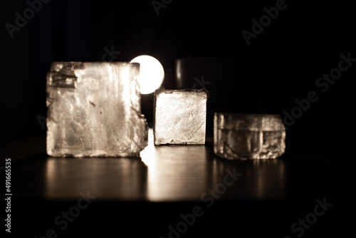 Large ice cubes transparent and textured