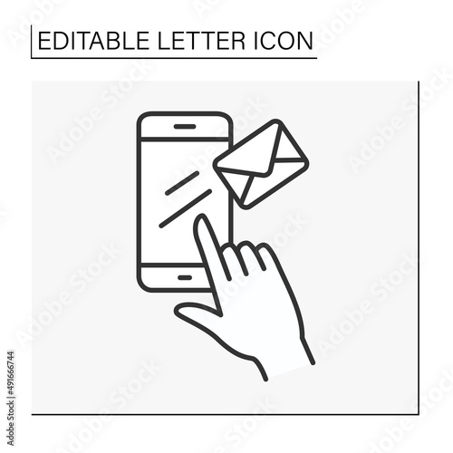  Typewriting line icon. Write letter by smartphone. Send letter. Letter concept. Isolated vector illustration. Editable stroke