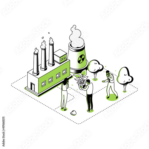 Air pollution - modern line isometry design style illustration