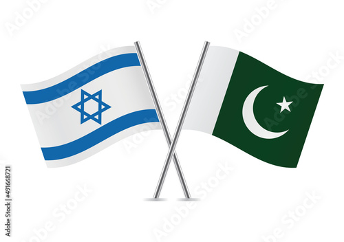 Israel and Pakistan crossed flags. Israeli and Pakistani flags isolated on white background. Vector icon set. Vector illustration.