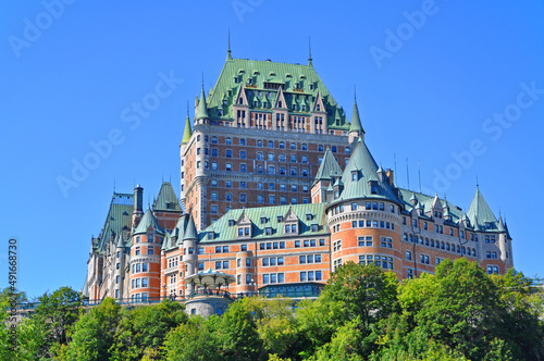 Chateau Frontenac is a historic castle built in 1893 with Chateauesque style in Old Quebec City World Heritage Site, Quebec QC, Canada.  photo