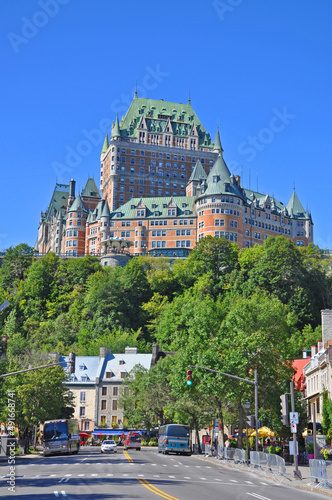 Chateau Frontenac is a historic castle built in 1893 with Chateauesque style in Old Quebec City World Heritage Site  Quebec QC  Canada. 