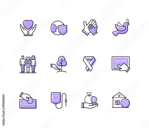 Charity, environment care - modern line design style icons set