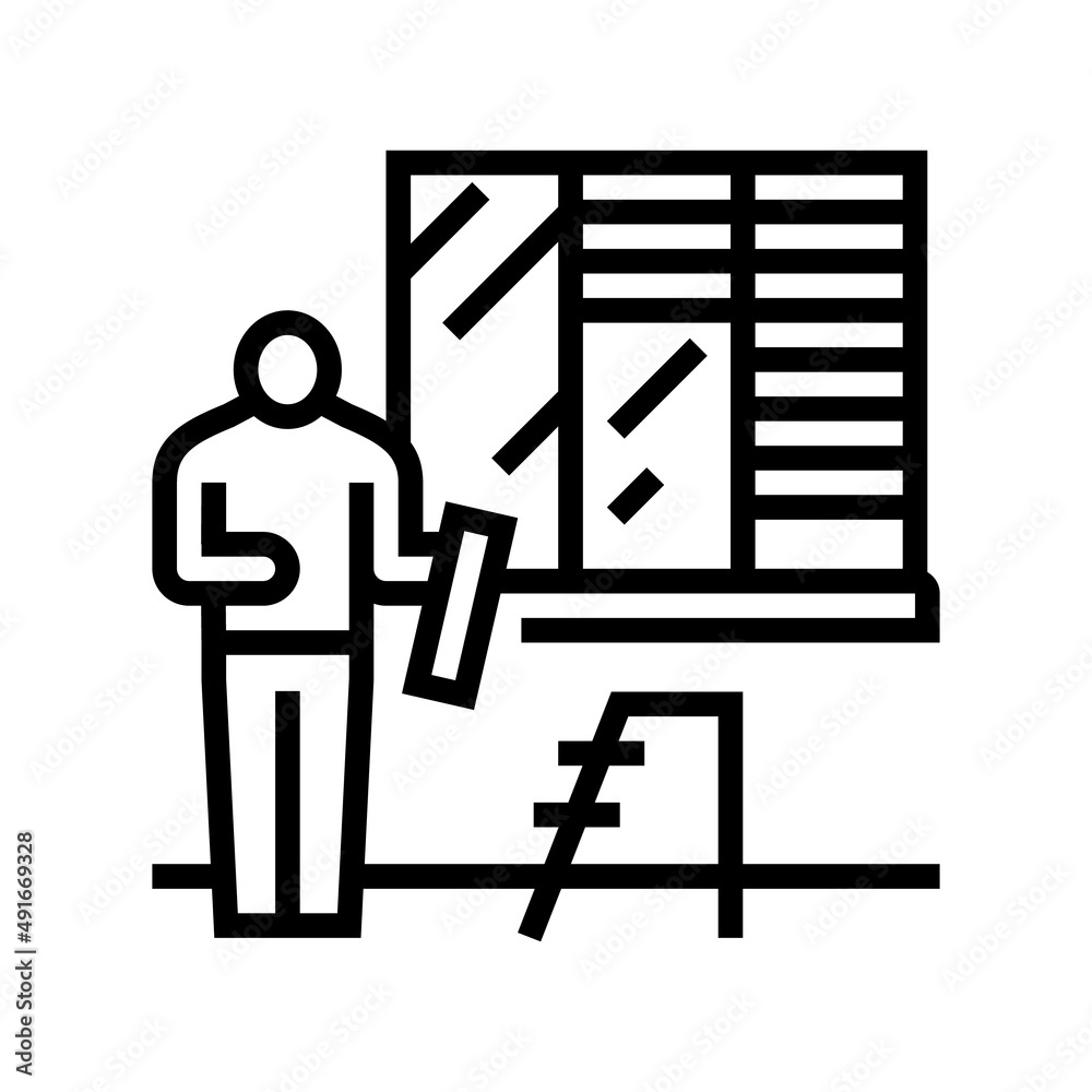 blinds fitting line icon vector. blinds fitting sign. isolated contour symbol black illustration