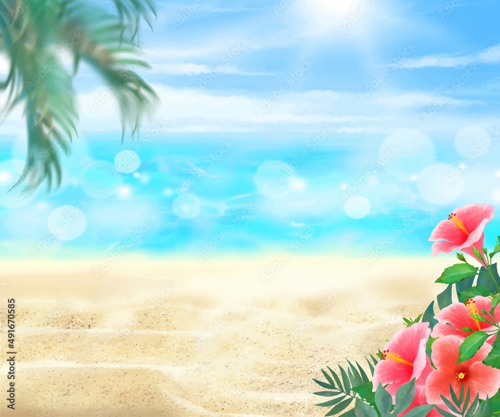 Fototapeta ハイビスカス リゾート地 海 夏 空 背景イラスト Naklejamy Com Fototapeta ハイビスカス リゾート地 海 夏 空 背景イラスト Naklejamy Com