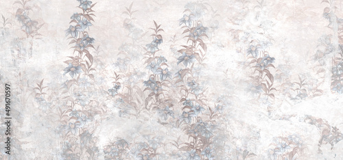 texture wall cracked background which depicts branches with flowers ele can be seen photo wallpaper in the interior