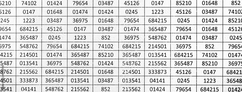Obraz premium Random numbers on a spreadsheet in columns and rows. Banner