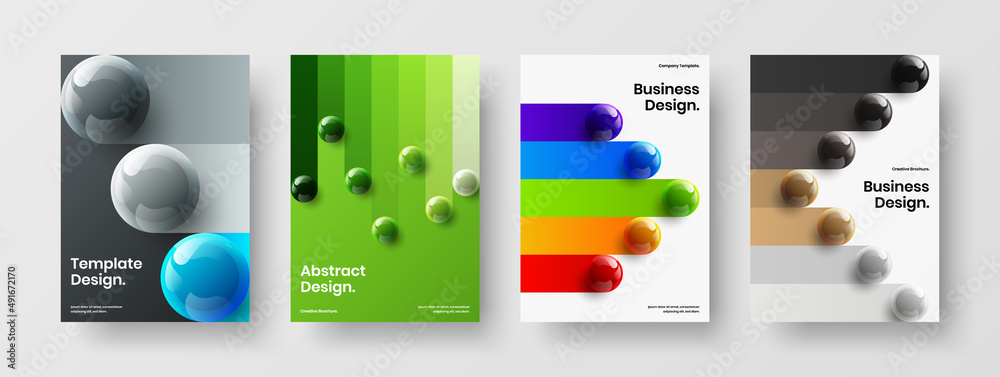 Geometric 3D balls presentation template bundle. Vivid company cover vector design layout collection.