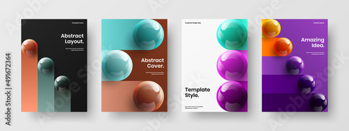 Creative corporate identity vector design template collection. Geometric realistic balls company cover illustration set.