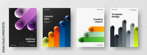 Colorful 3D spheres placard layout set. Geometric presentation A4 design vector concept bundle. © kitka
