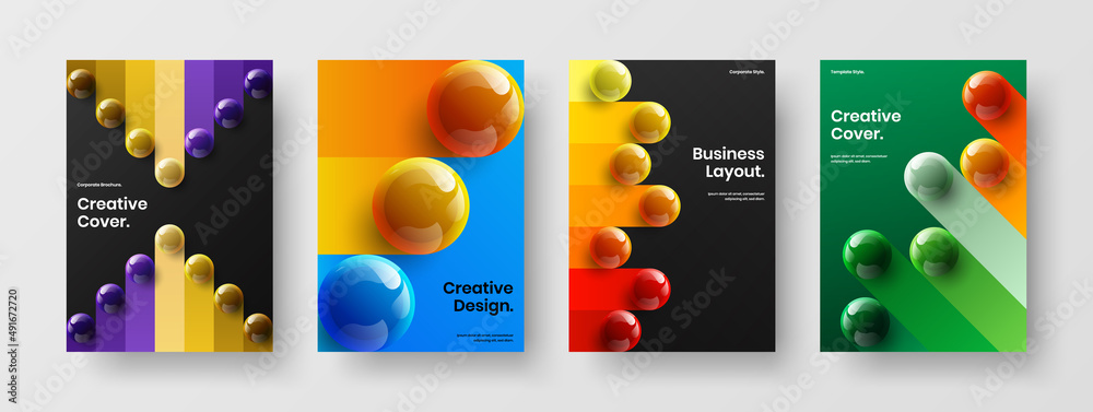 Original realistic spheres leaflet illustration bundle. Unique corporate identity vector design template collection.