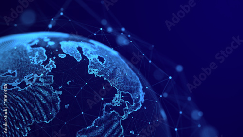 Networks. Global network concept. Internet network all over the planet. Globe. Abstract digital illustration. Planet on a dark background. 3D rendering.