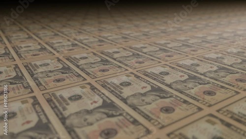 10 dollar bills on money printing machine. Video of printing cash. Banknotes. photo