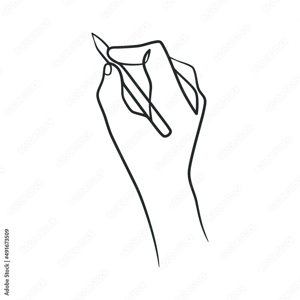 Continuous line drawing of hand holding pen and writing or drawing Continuous line drawing of hand holding pen and writing or drawing