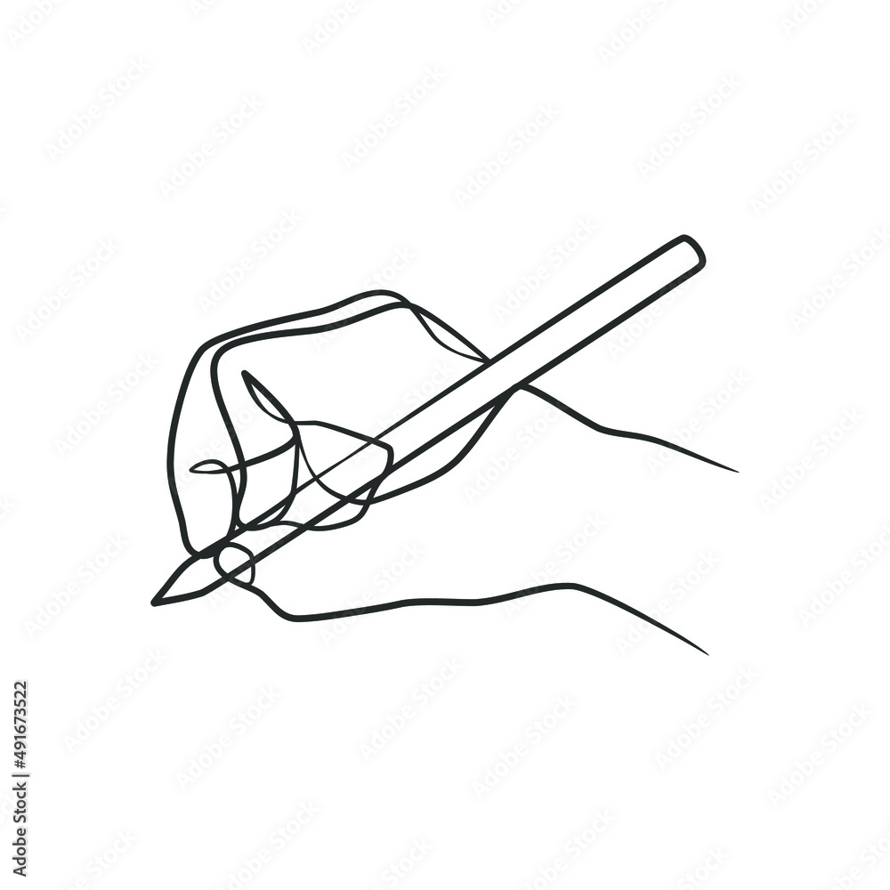 Continuous line drawing of hand holding pen and writing or drawing Continuous line drawing of hand holding pen and writing or drawing