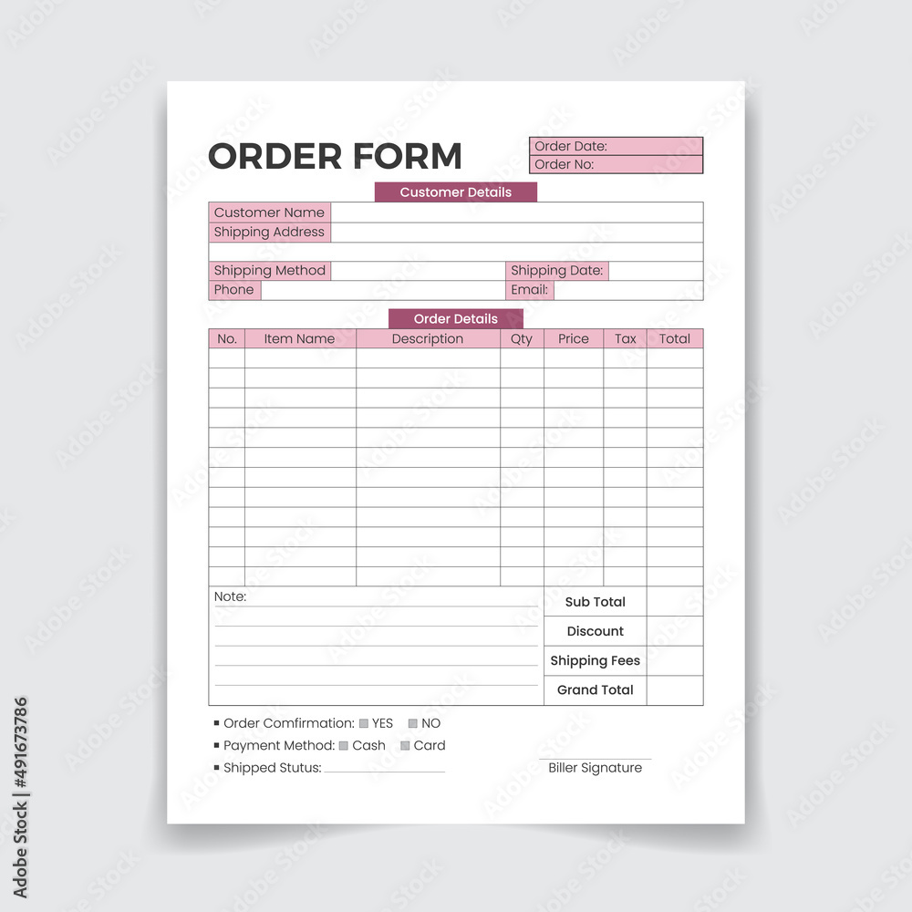 Invoice template, Order Form, Minimal Invoice Layout, Invoice design