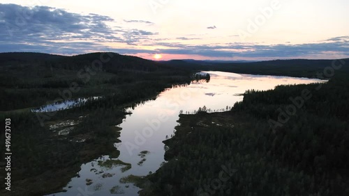 Sunset in swedish lappland at a lake
