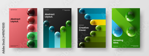 Clean poster vector design illustration composition. Abstract 3D balls front page layout set. © kitka