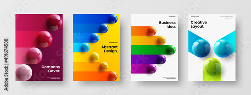Isolated postcard A4 design vector template set. Minimalistic realistic balls placard concept bundle.