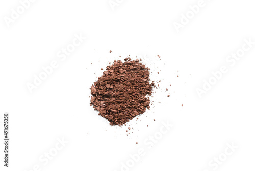 Makeup cosmetics. Eyeshadow in brown color crushed palette, colorful eye shadow powder isolated.