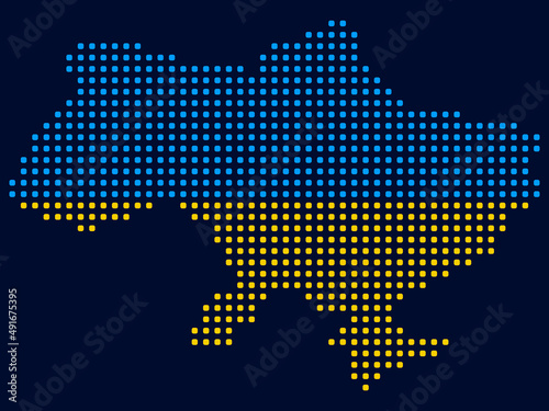 Ukraine map. Flag Incorporated Into the Map of Ukraine. Pixel map of Ukraine. Dotted map of Ukraine Vector illustration.