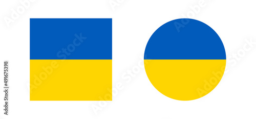 Flag of Ukraine in square and circle shapes. Geometric style