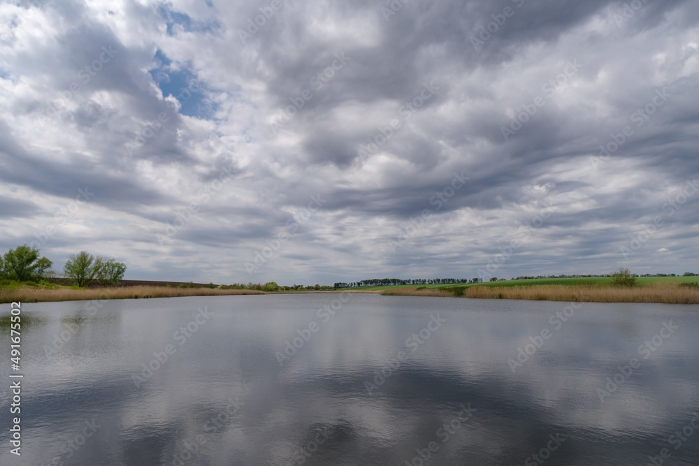 Pond in springtime, Podilski Tovtry National nature park, Khmelnytskyi region, Ukraine