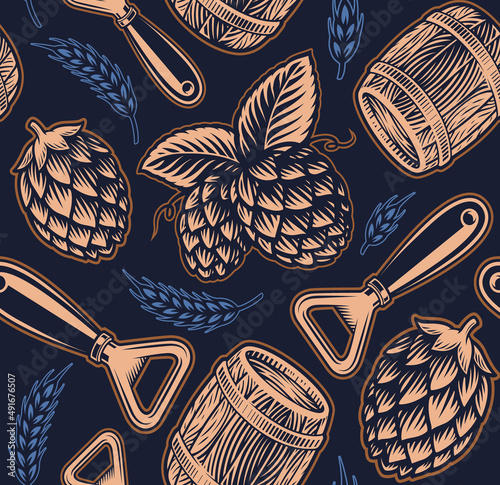 Beer seamless background, vintage style