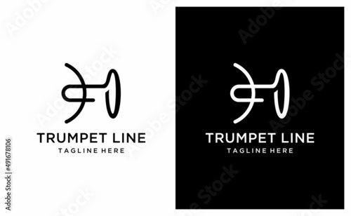 Trumpet logo line art design with initial P for music company