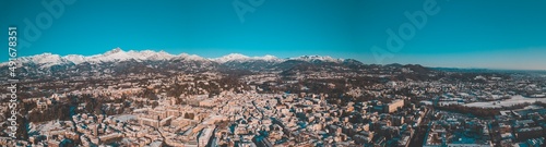 Biella Panoramic Winter View, Drone shot Italy, Biella