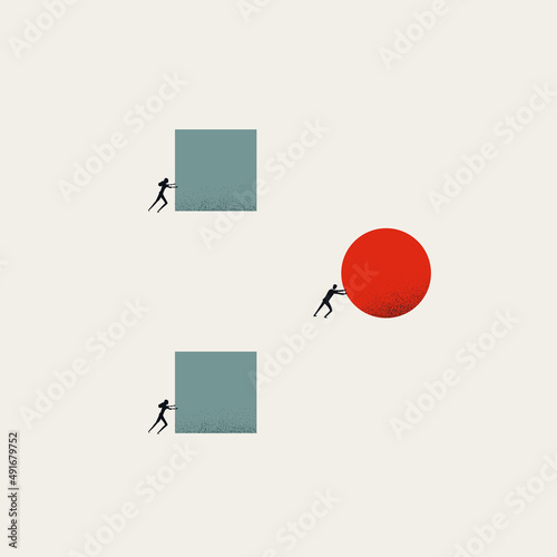 Business gender inequality vector concept. Symbol of man vs woman in corporate culture. Minimal illustration.