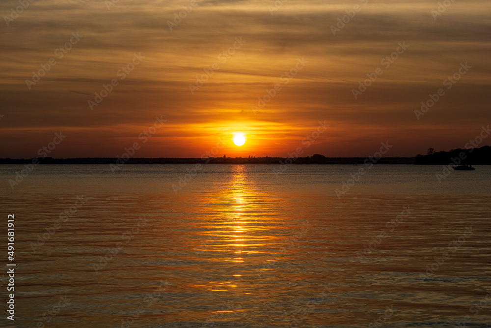 Sunset over Zegrze Lake.