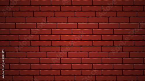 Red cartoon brick wall realistic design background. Cartoon red brick 3d background design template. Vector illustration.