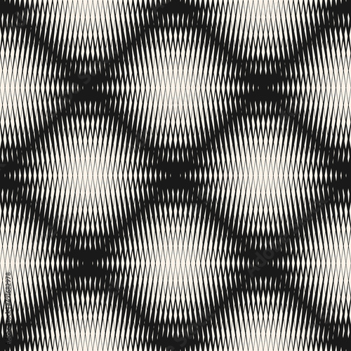 Halftone mesh seamless pattern. Abstract black and white vector graphic texture with crossing lines  square grid  net  lattice. Monochrome background with gradient transition effect. Modern design