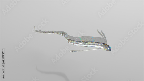 Diamond Hairtail fish. The concept of nature and animals. Low poly. White color. 3d illustration
