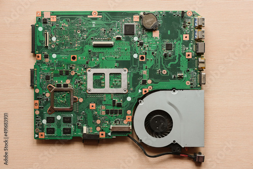 laptop motherboard close up, top view
