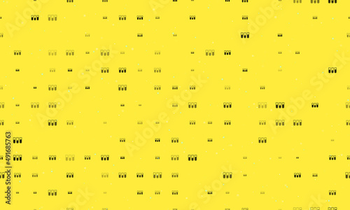 Seamless background pattern of evenly spaced black water game symbols of different sizes and opacity. Vector illustration on yellow background with stars