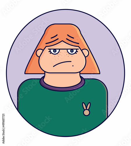 Woman facial expression. Emotion vector flat illustration of cute girl with red hair