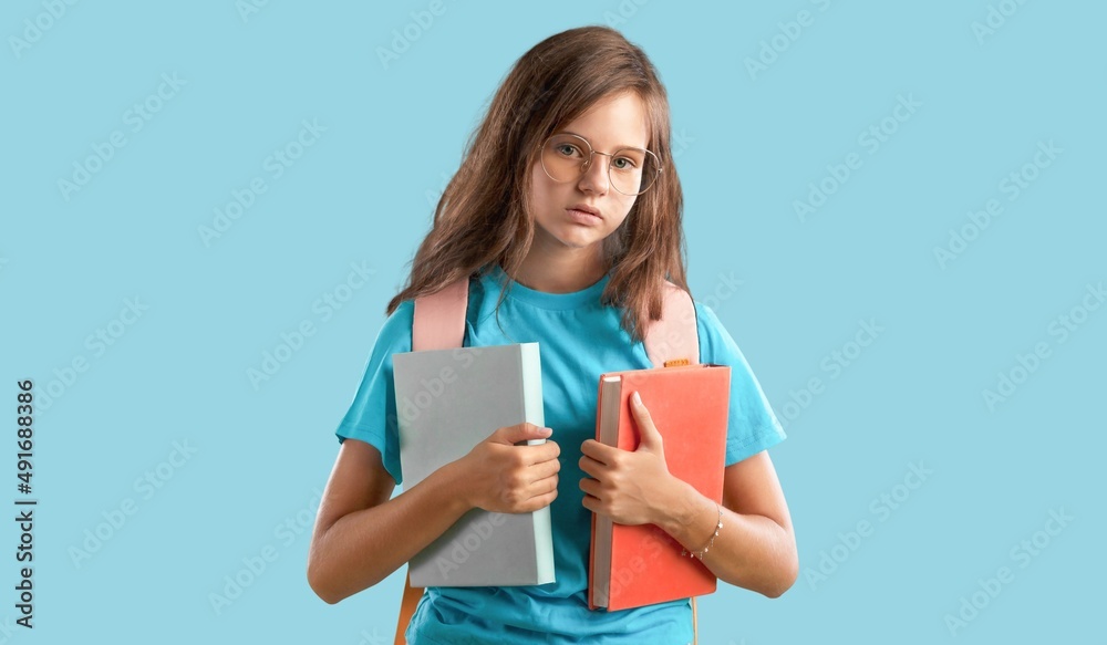 Tired exhausted caucasian smart school teenager pupil student after school overload Tired exhausted caucasian smart school teenager pupil student after school overload