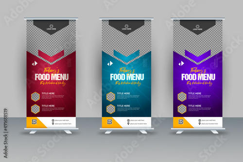 Food and restaurant roll up banner design template 
 photo
