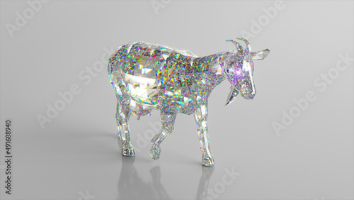 Diamond goat. The concept of nature and animals. Low poly. White color. 3d illustration