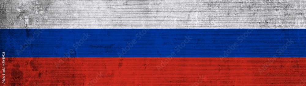 Russian flag background banner panorama - Old rustic damaged concrete stone wall texture background, painted in the colors of the flag of Russia Russian flag background banner panorama - Old rustic damaged concrete stone wall texture background, painted in the colors of the flag of Russia