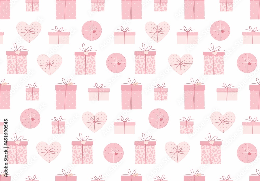 Pink gift box seamless pattern. Cute background. Happy valentines day Pink gift box seamless pattern. Cute background. Happy valentines day