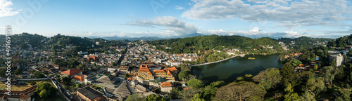Aerial panoramic view of Kandy city and Kandy Lake in Sri Lanka.