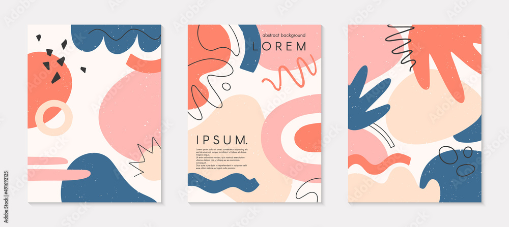 Set of abstract vector illustrations with hand drawn various organic shapes and graphic elements with copy space for text.Trendy artistic templates for prints,flyers,banners,branding design,covers