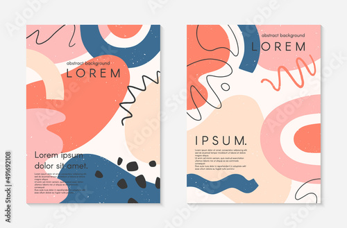Set of abstract vector illustrations with hand drawn various organic shapes and graphic elements with copy space for text.Trendy artistic templates for prints,flyers,banners,branding design,covers