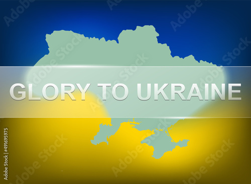 Map of Ukraine in glassmorphism style isolated on its flag mesh gradient vector illustration. Glory to Ukraine concept.