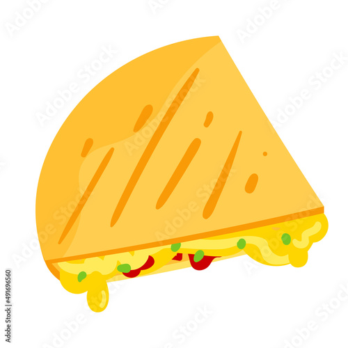 Vector illustration of a piece of mexican tasty quesadilla. Mexican Quesadilla illustration isolated on white