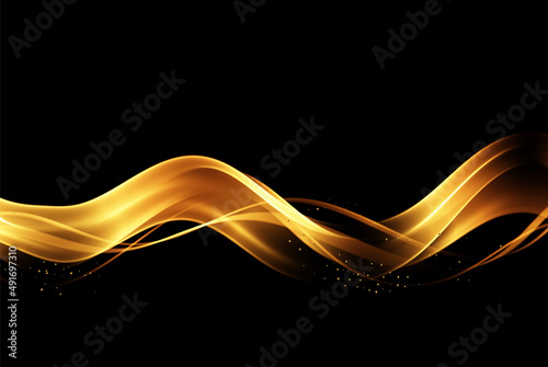 Smooth, abstract, wavy element. Golden wave design. photo